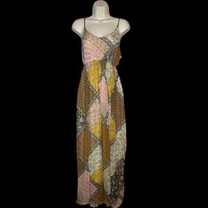 Vtg Y2K Patchwork Slip Maxi‎ Dress By Raga Womens S Spaghetti Strap Fairy Boho